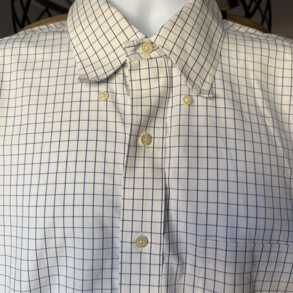 Brooks Brothers Non-Iron Button Down Shirt Blue White Windowpane Check XL 17-33